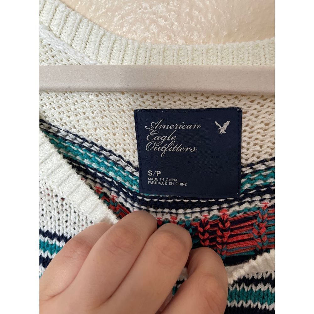 AEO Sweater Knit Aztec Southwestern Print Womens Small/P White green Orange Blue - Picture 2 of 7